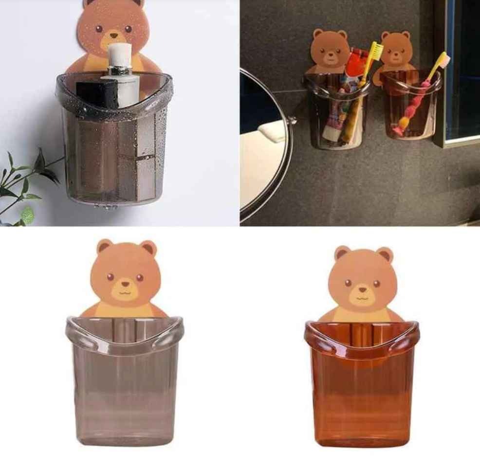 Cartoon Bear Self-Adhesive Toothbrush Holder – Wall Mounted Bathroom Organizer f - Townway product image 5