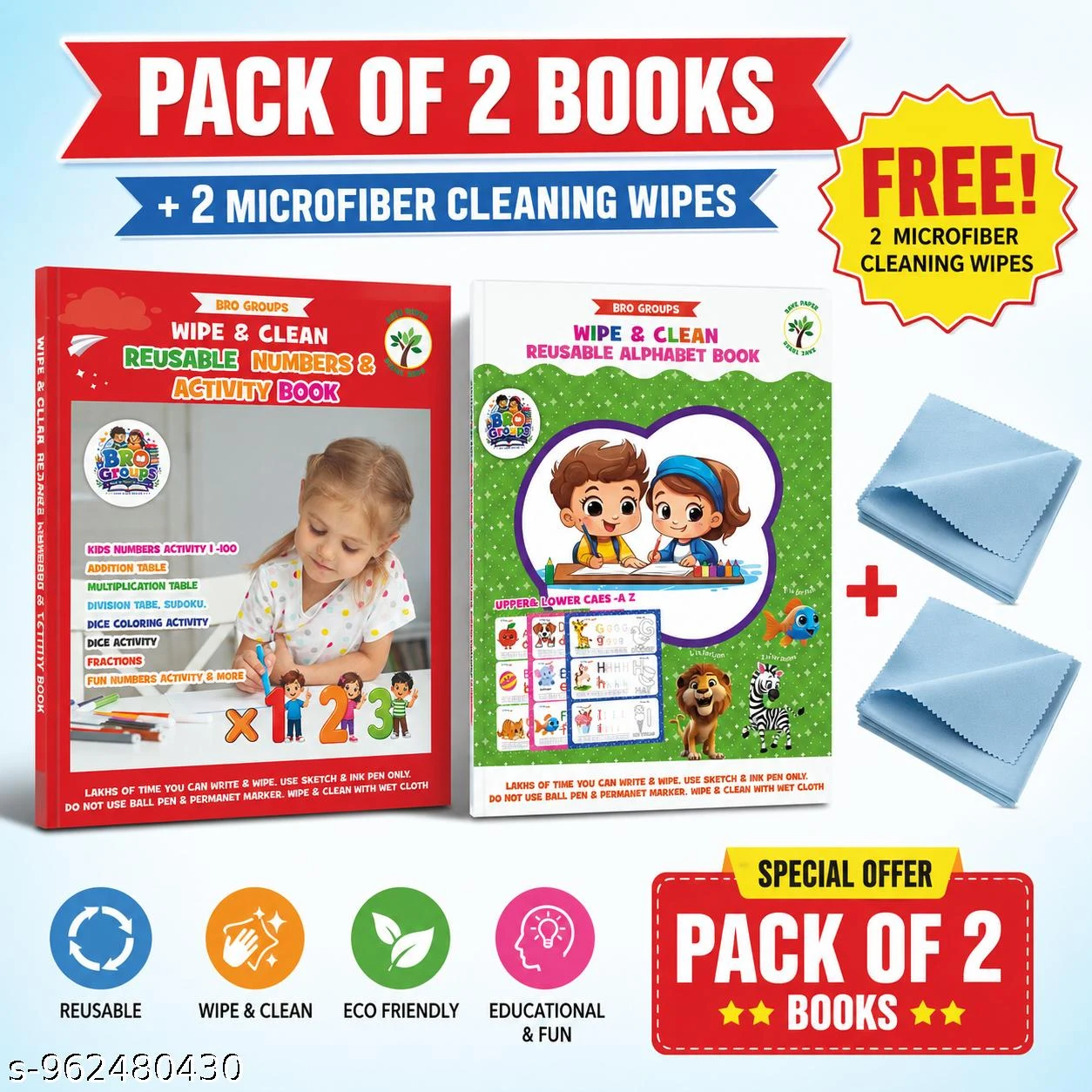 Reusable Numbers Activity Book & Alphabet Books - Townway product image 1