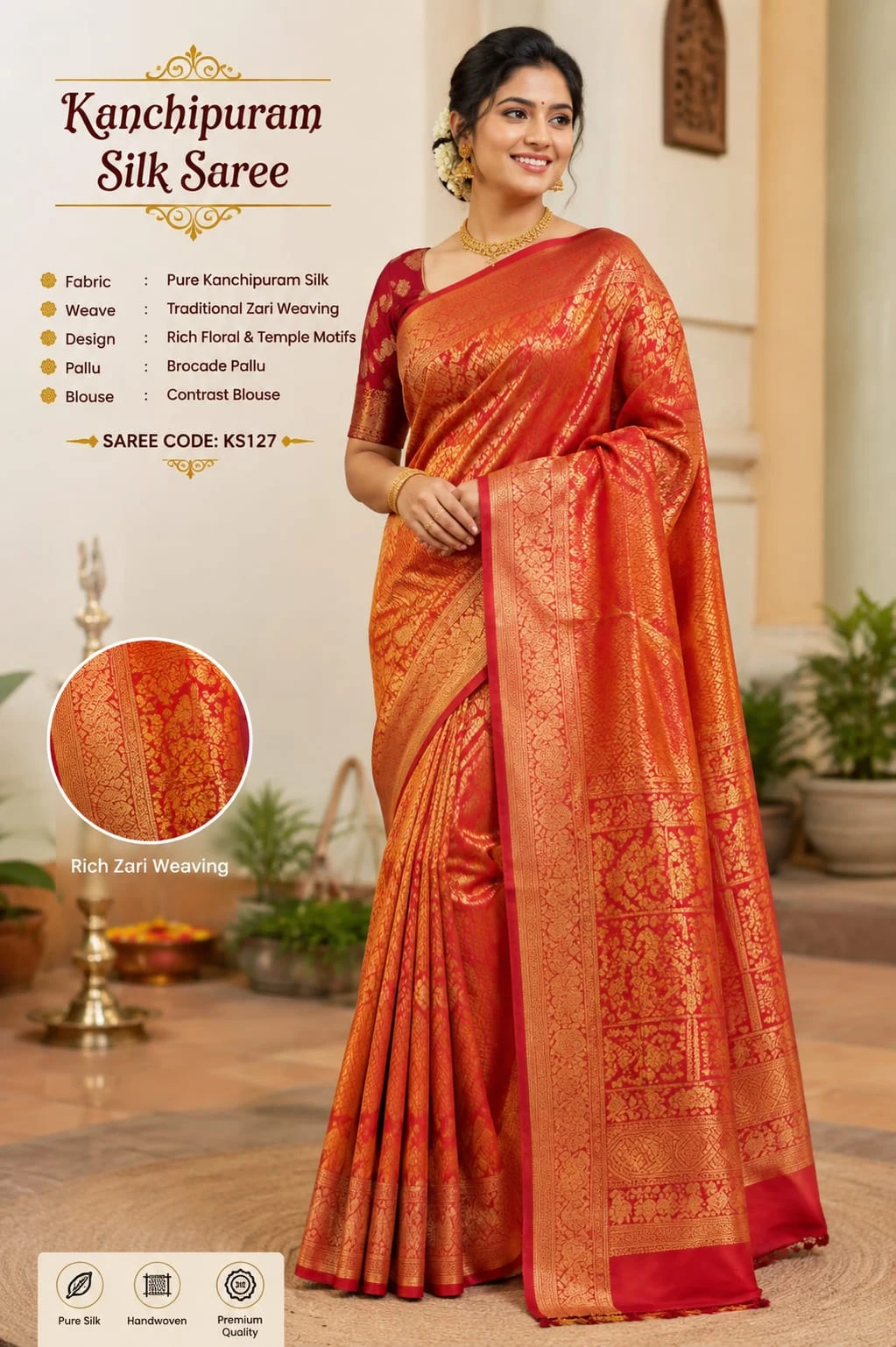 Royal Red Kanchipuram Silk Saree - Townway product image 1