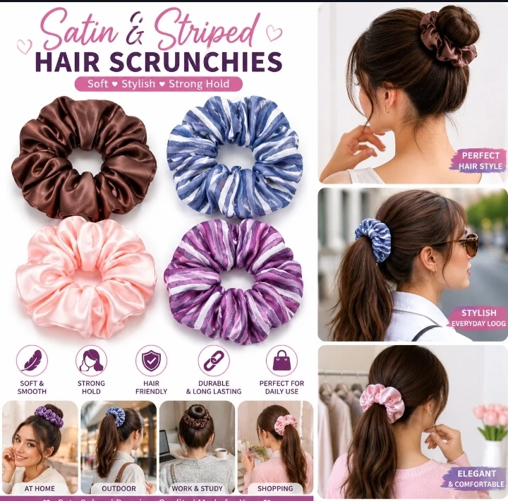Satin Scrunchies Pack of 4 Soft Hair Bands - Townway product image 3