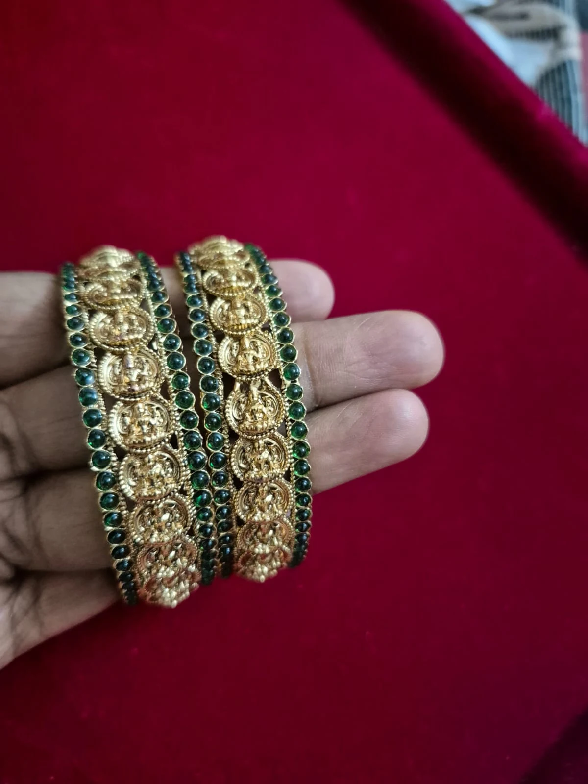 Green stone mahalakshmi kundan bangle pair - Townway product image 1