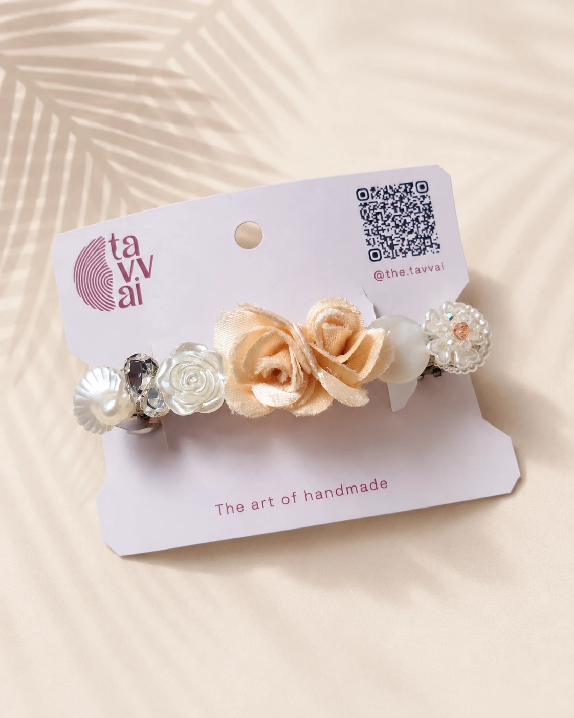 Tavvai Handmade Fabric Rose & Pearl Hair Clip (Cream & Champagne) - Townway product image 1