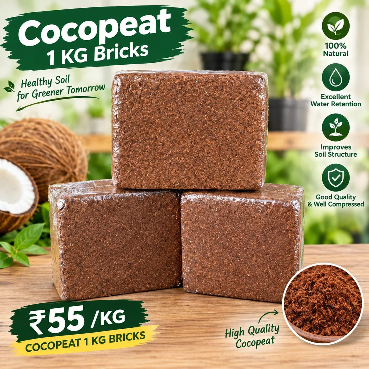 Cocopeat 1kg Bricks - Townway product image 1