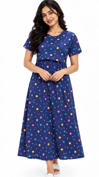 Women Cotton Printed Zipless Feeding Nighty - Townway product image 1