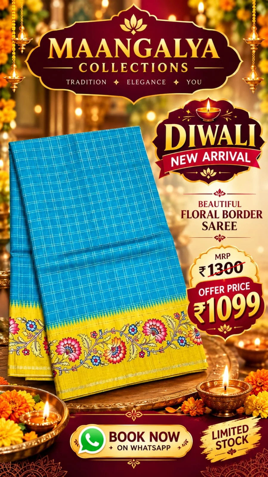 Floral Border Check Saree - Townway product image 1