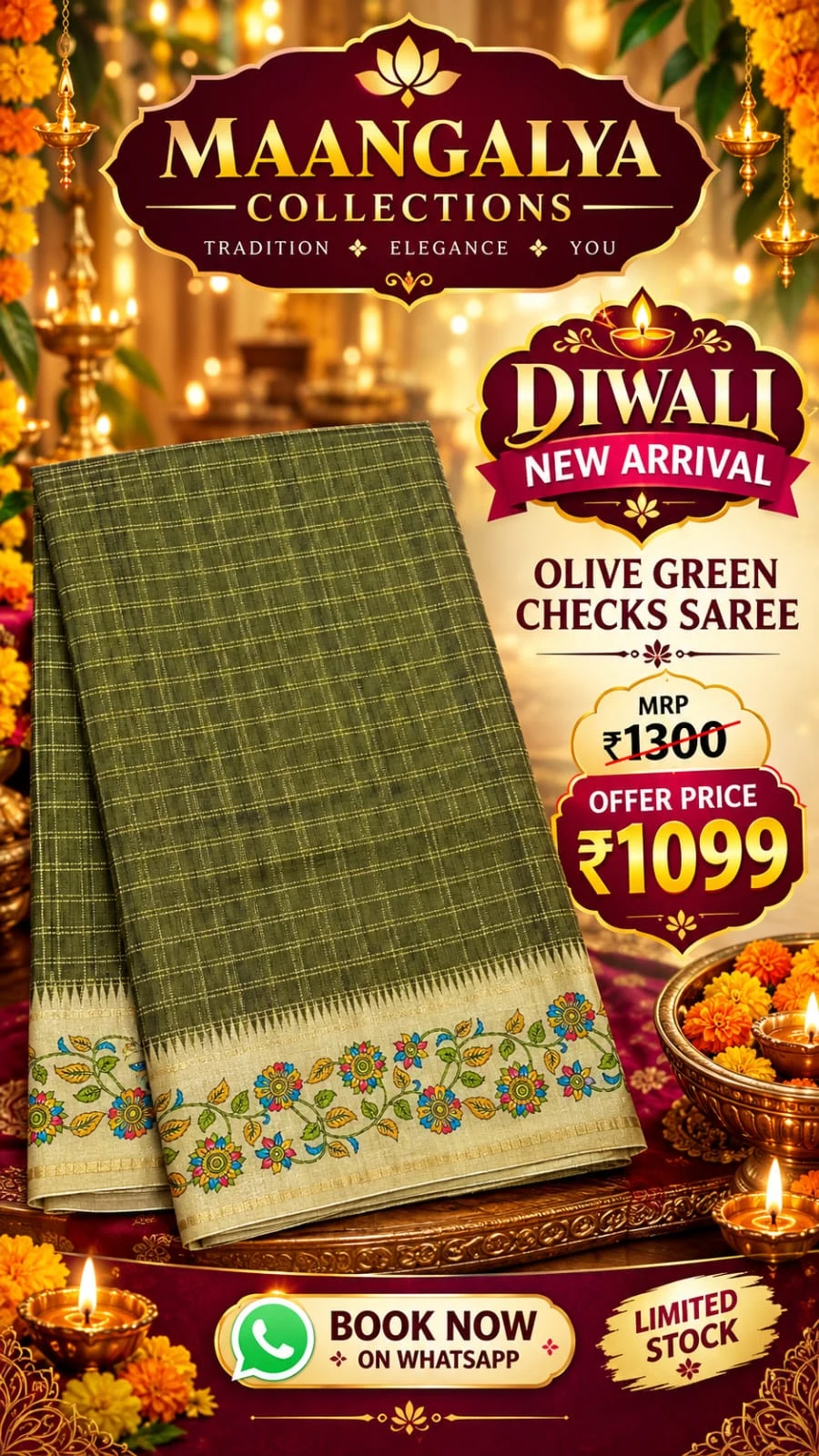 Floral Border Check Saree - Townway product image 1