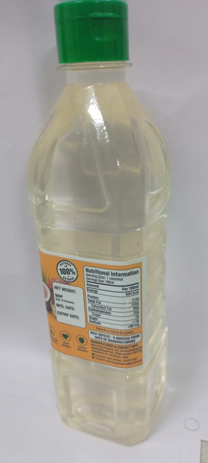 Coconut cold pressed check oil 1 litre - Townway product image 2