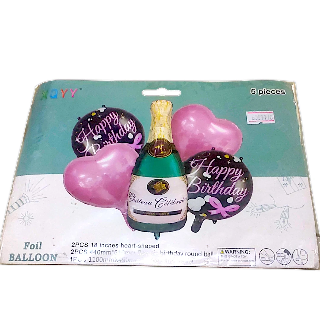 T10 - Happy Birthday Champagne Bottle Foil Balloon Set - 5 Pcs | Birthday Party - Townway product image 1