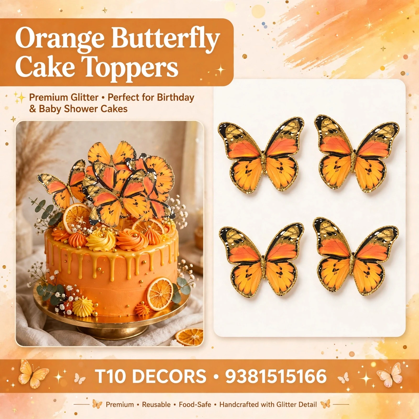 T10 - Butterfly Cake Toppers - Premium Glitter (Pack) - Townway product image 2