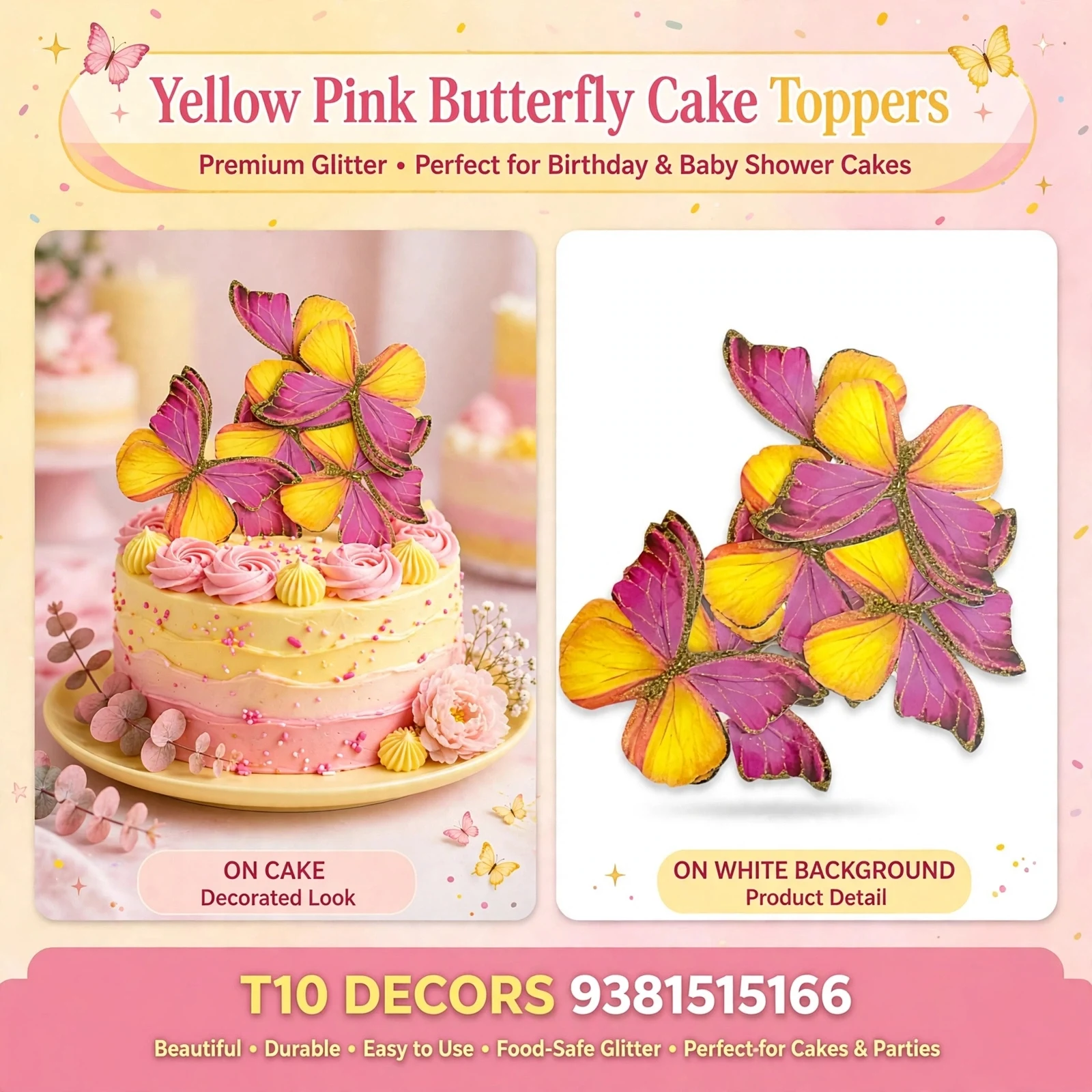 T10 - Butterfly Cake Toppers - Premium Glitter (Pack) - Townway product image 4