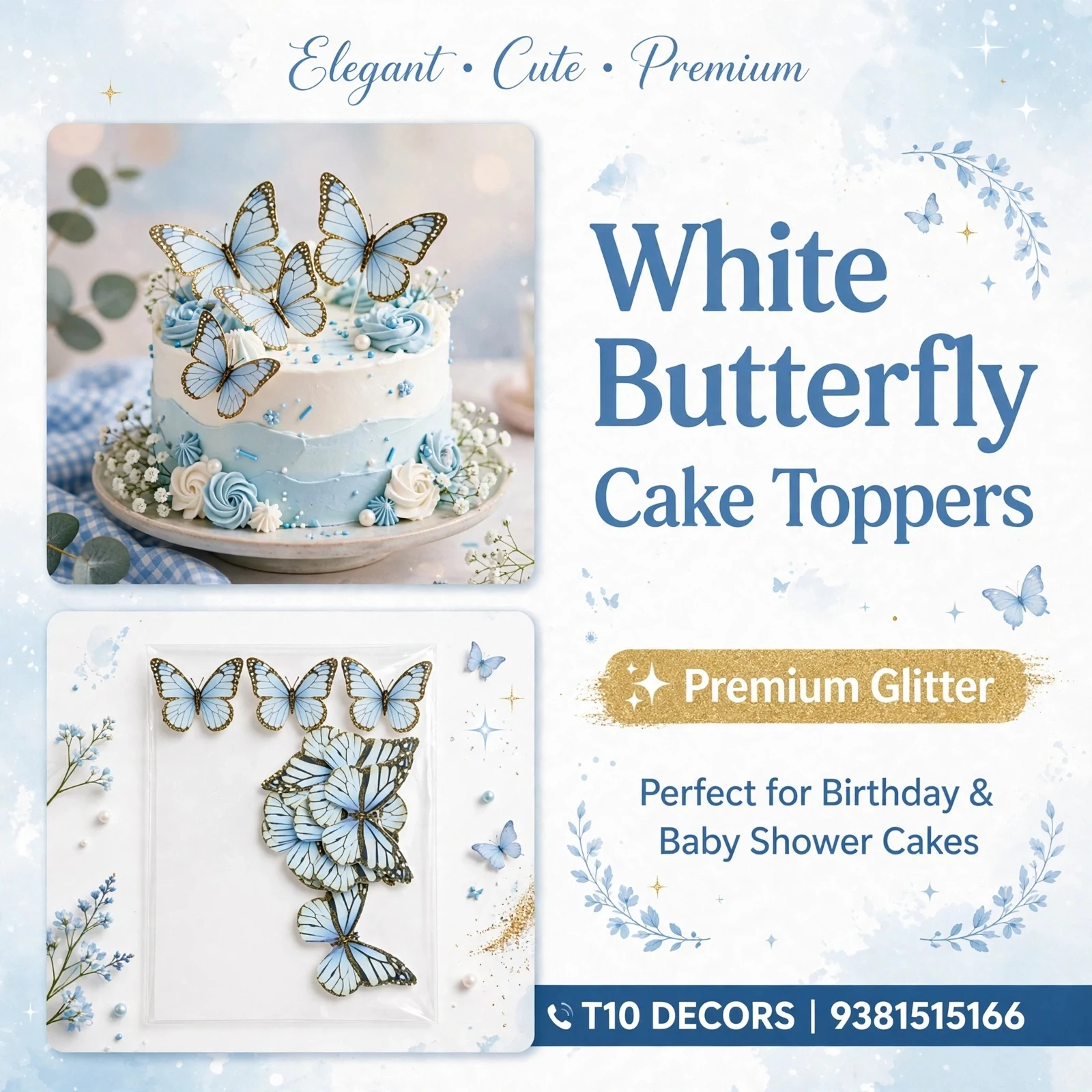T10 - Butterfly Cake Toppers - Premium Glitter (Pack) - Townway product image 5