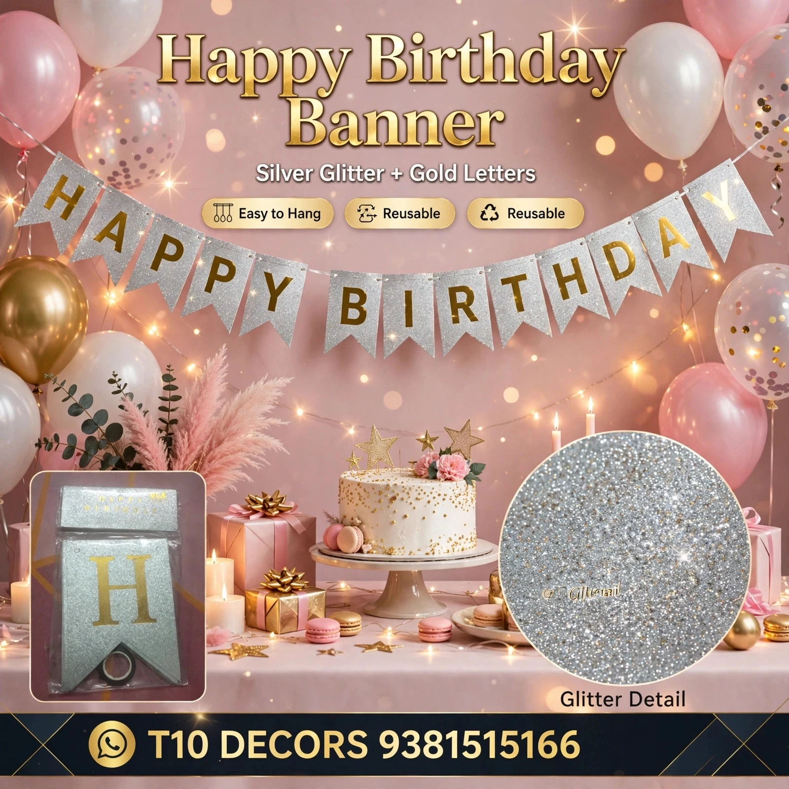 T10 - HAPPY BIRTHDAY Glitter Banner - Townway product image 2