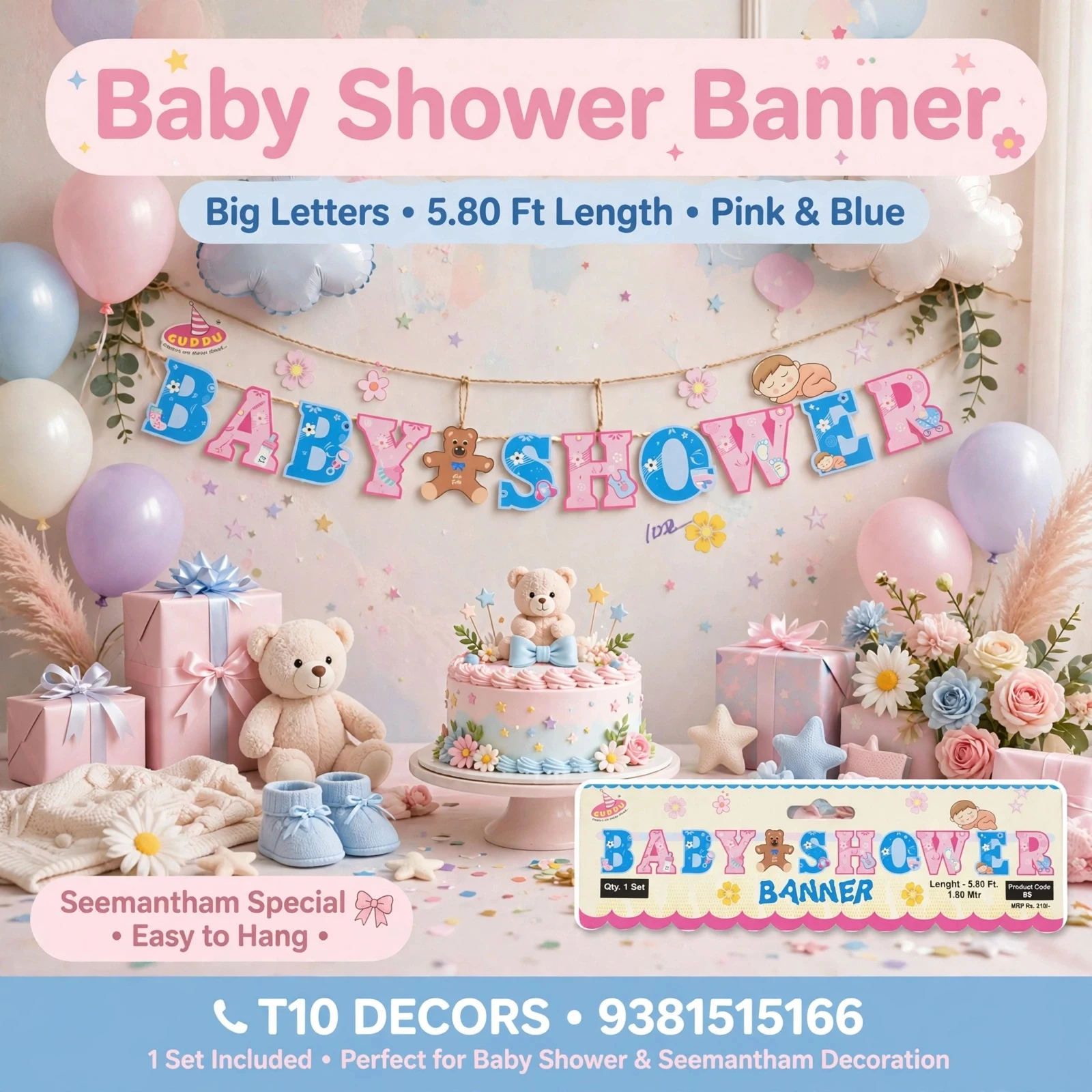 T10 - Baby Shower Banner - Big Letters - Pink & Blue - Townway product image 1
