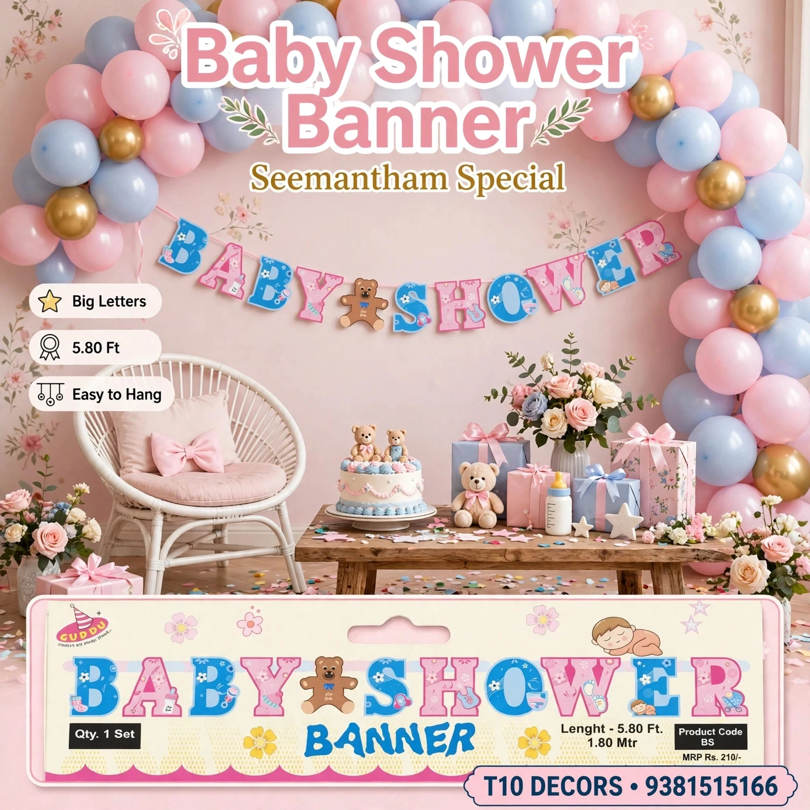T10 - Baby Shower Banner - Big Letters - Pink & Blue - Townway product image 2