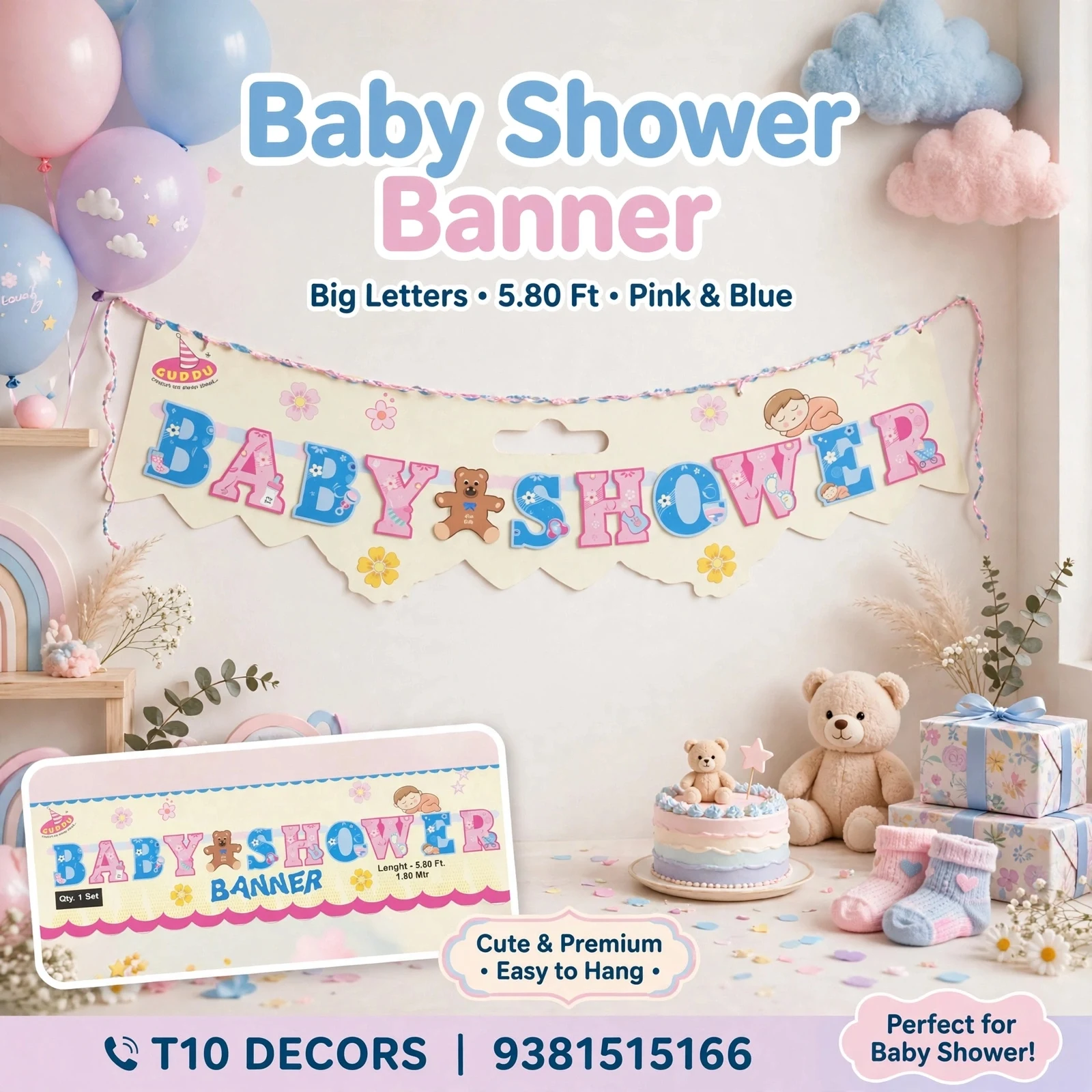 T10 - Baby Shower Banner - Big Letters - Pink & Blue - Townway product image 3