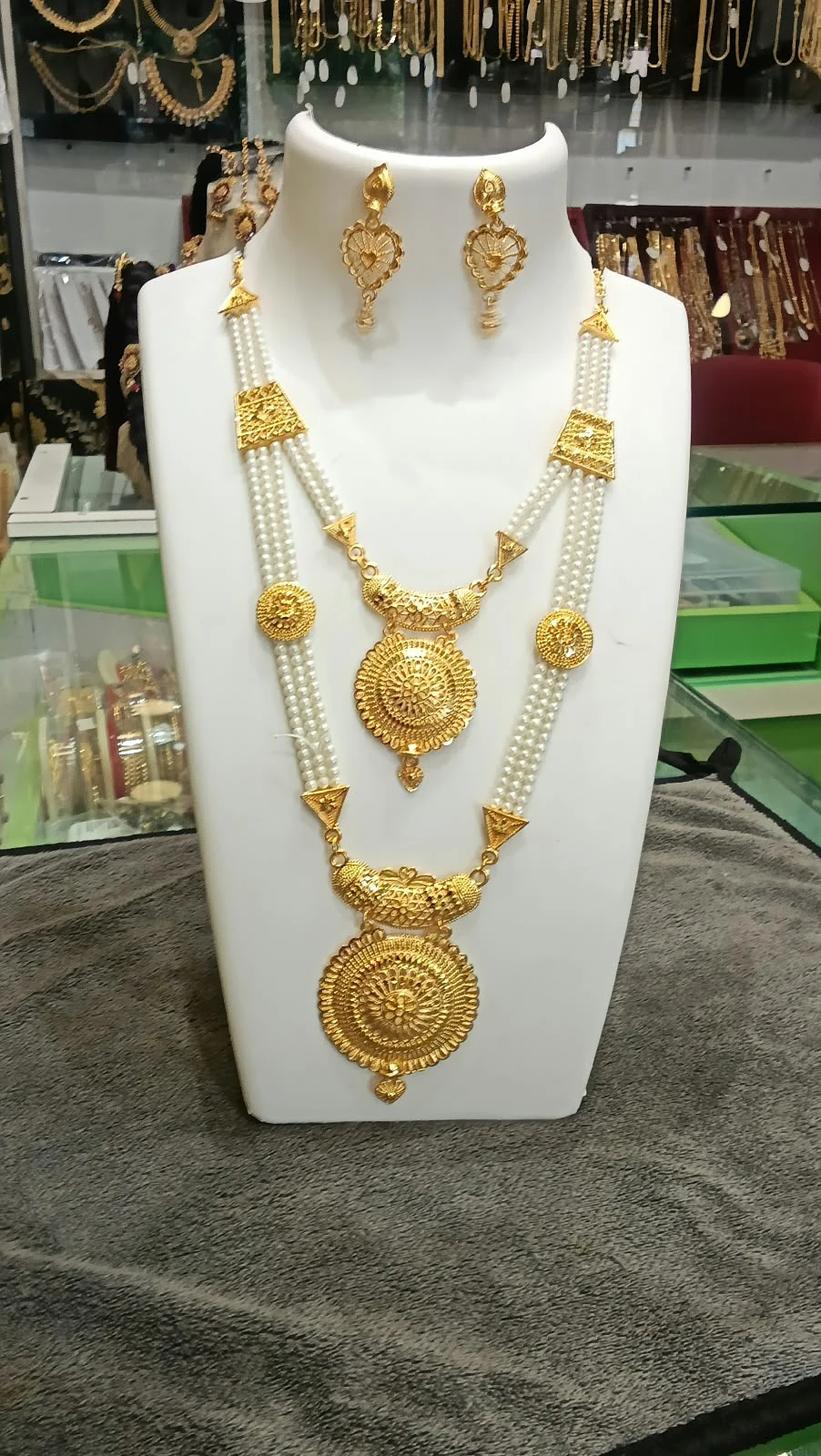 Two Layer White Beads Necklace with Pendent and Earring - Townway product image 1