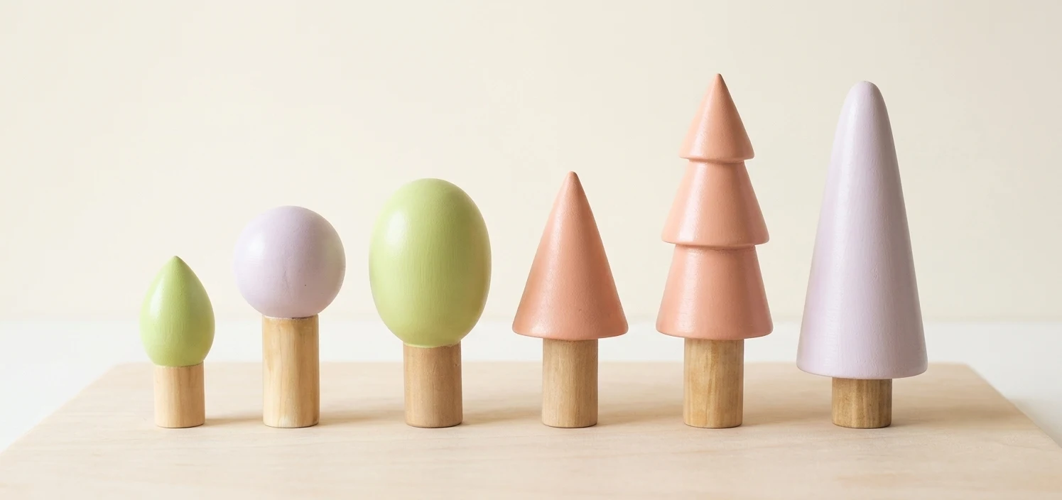 6-Piece Handcrafted Wooden Forest Tree Set | Pastel Wooden Toy Trees & Aesthetic - Townway product image 1