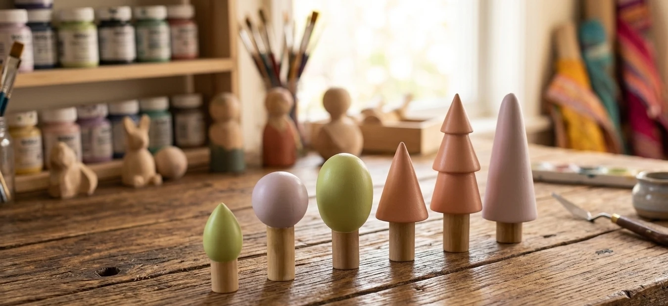 6-Piece Handcrafted Wooden Forest Tree Set | Pastel Wooden Toy Trees & Aesthetic - Townway product image 2
