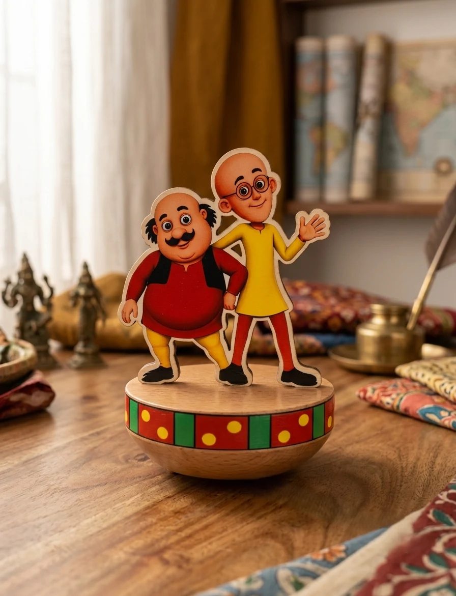 Handcrafted Wooden Motu Patlu Roly Poly Wobble Toy | Eco-Friendly Self-Balancing - Townway product image 1