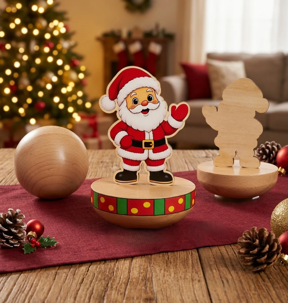 Handcrafted Wooden Santa Wobble Toy & Roly-Poly Desk Showpiece | Printed Sticker - Townway product image 3