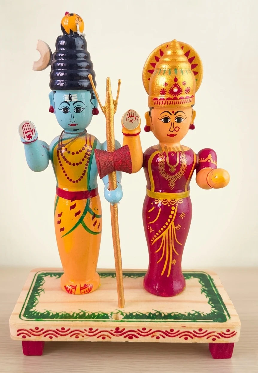 Handcrafted Wooden Shiva Parvati Idol Set – Traditional Kondapalli / Channapatna - Townway product image 1