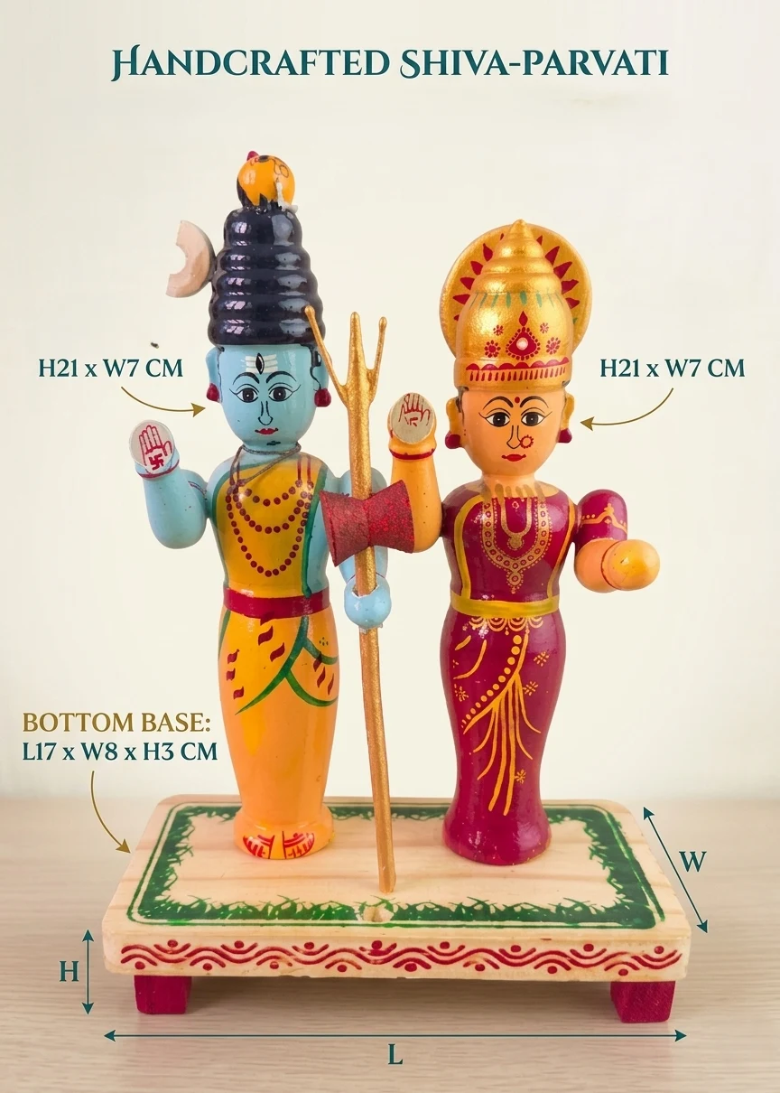 Handcrafted Wooden Shiva Parvati Idol Set – Traditional Kondapalli / Channapatna - Townway product image 4