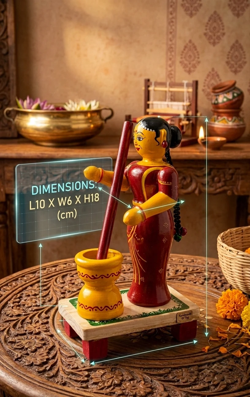 Handcrafted Wooden Traditional Village Woman with Mortar & Pestle Showpiece | In - Townway product image 4