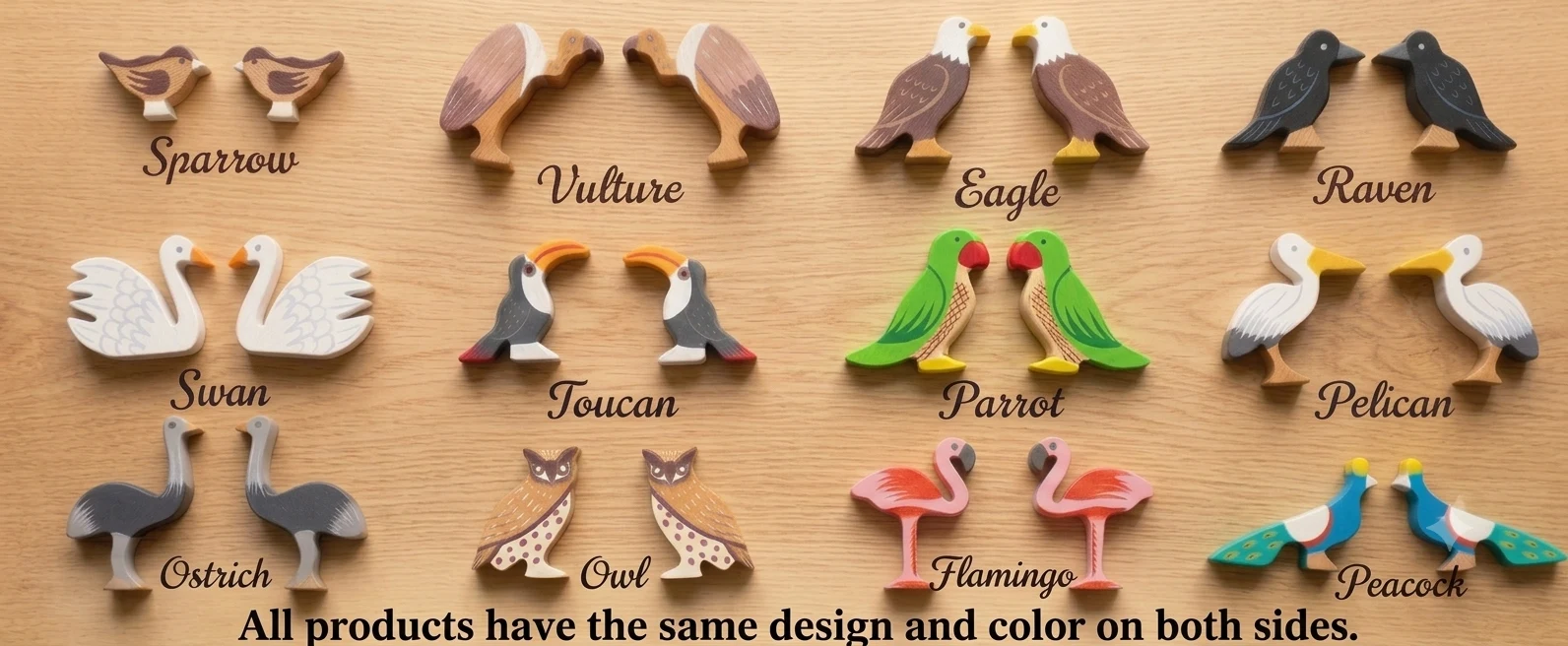 Toynish Handcrafted Wooden Bird Figurines Set (Pack of 12) – Double-Sided Painte - Townway product image 2