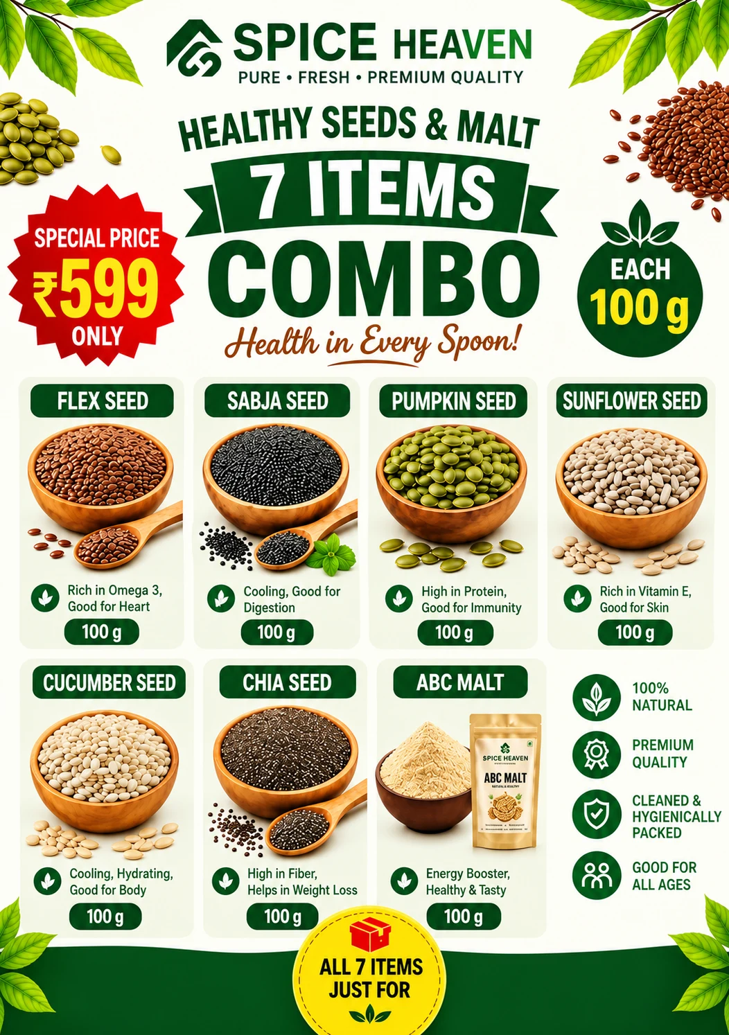 Combo of 6 seeds and healthy malt - Townway product image 1