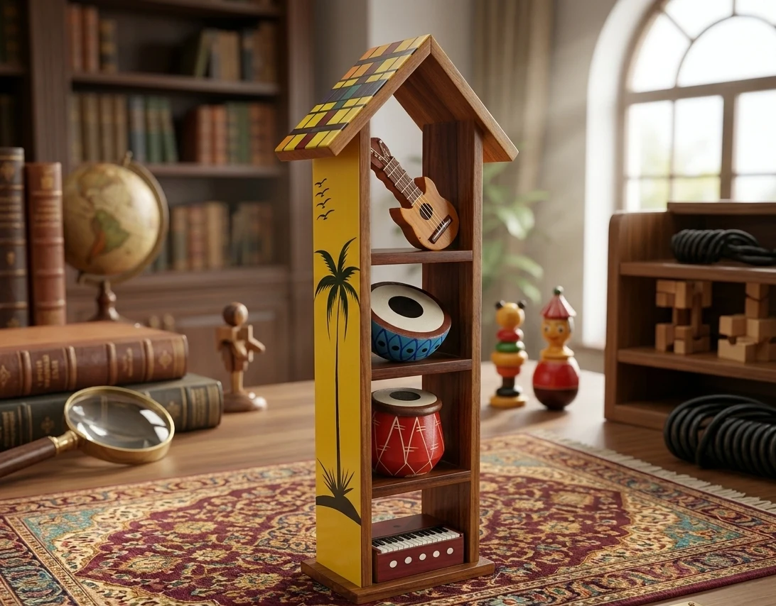 Handcrafted House-Shaped Wooden Display Shelf with Musical Theme - Townway product image 2