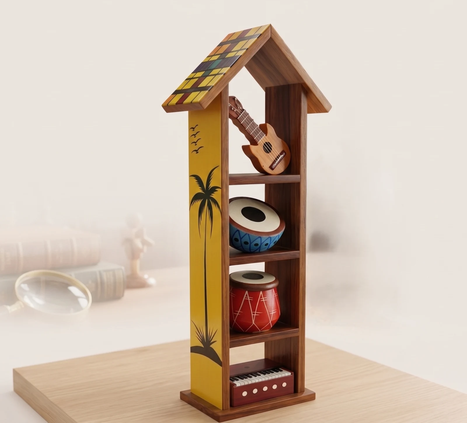 Handcrafted House-Shaped Wooden Display Shelf with Musical Theme - Townway product image 3
