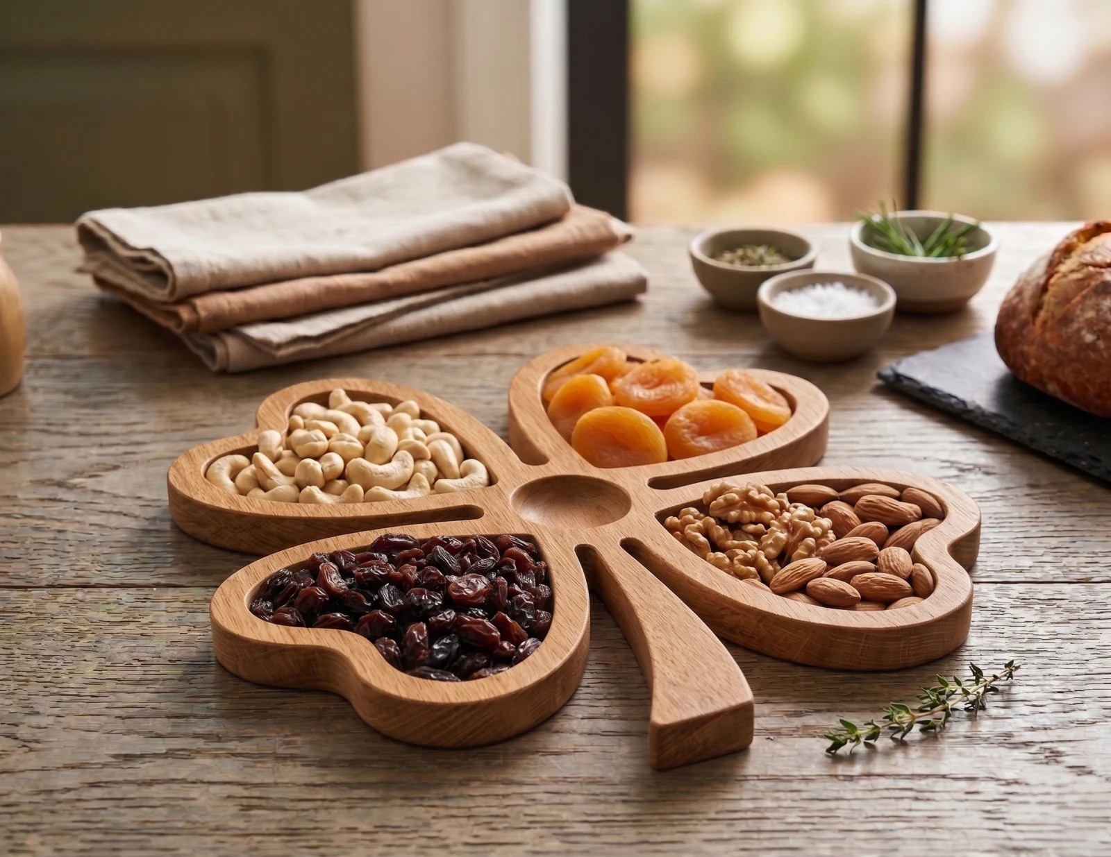 Handcrafted Wooden 4-Leaf Clover Serving Platter & Snack Tray | Multi-Compartmen - Townway product image 2