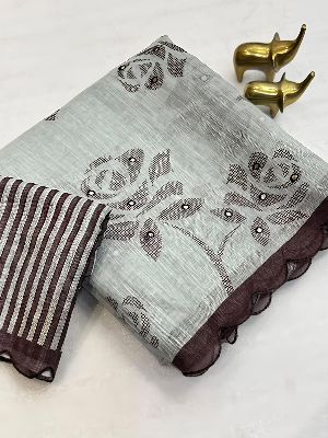 PREMIUM LENIN GREY COTTON SAREE
