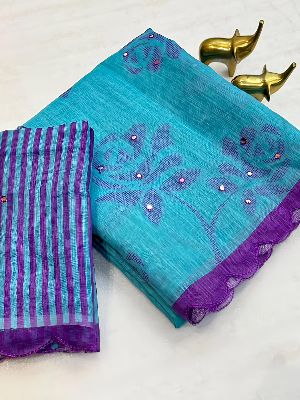 PREMIUM LENIN BLUE COTTON SAREE