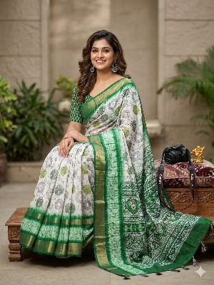 LENIN COTTON SAREE WHITE WITH COLOUR