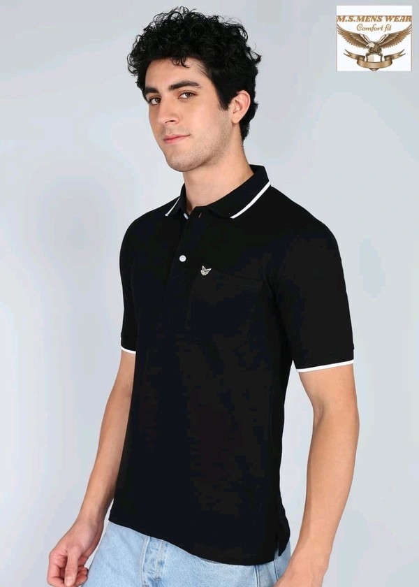 POLO NECK PREMIUM T-SHIRT BLACK
