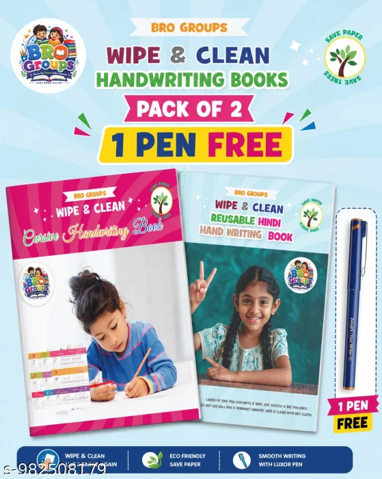 Reusable Cursive & Hindi Handwriting Books