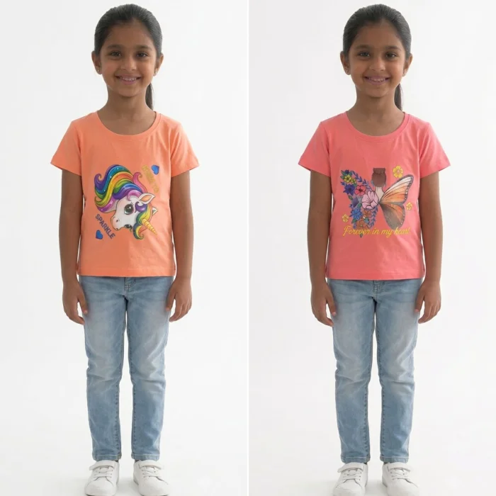 Girl's Lycra Fine T shirt Pair of 2