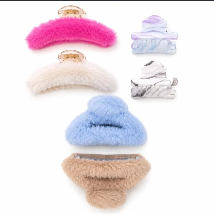 6 Pcs Hair Claw Clip Set for Women Girls Floral & Fur Style Combo