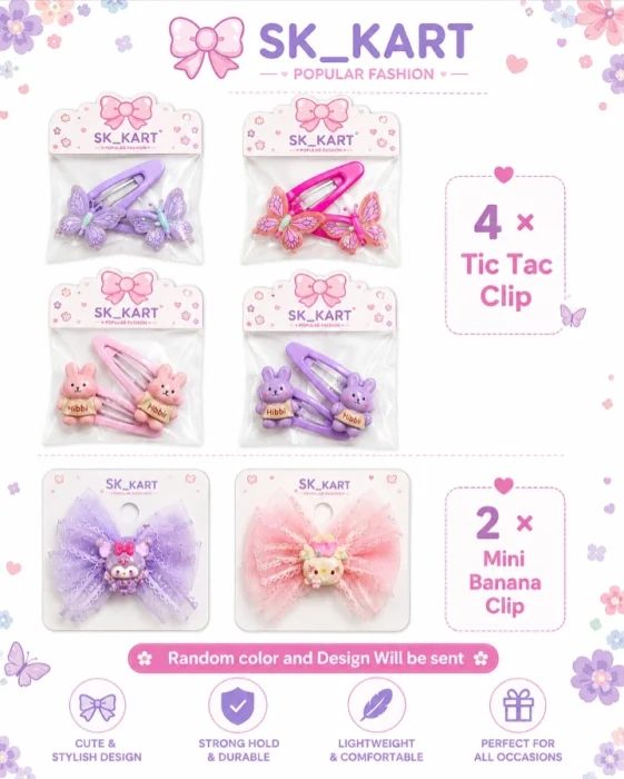 Kids Cute Tic Tac Hair Clips Set of 6
