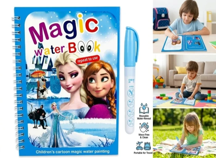 Kids Reusable Magic Water Coloring Book with Water Pen Learning Toy