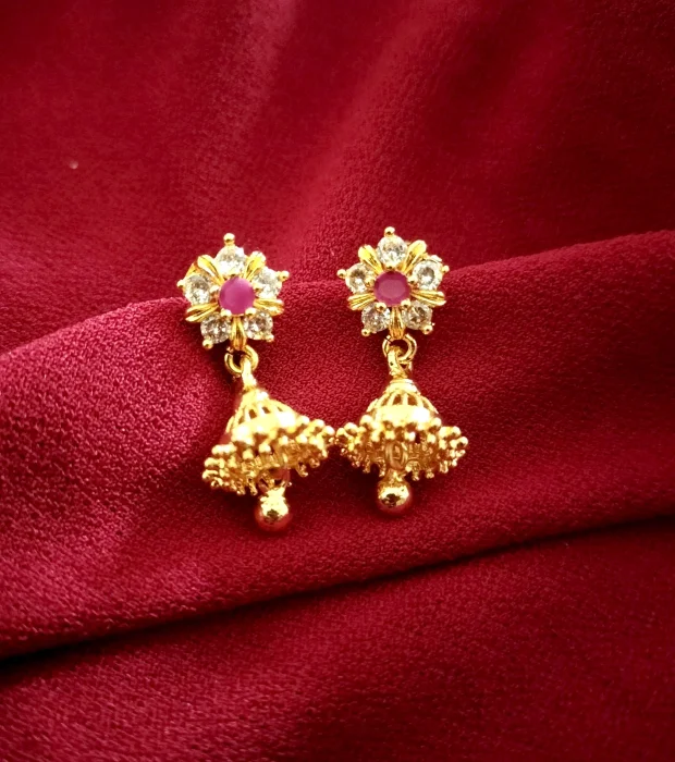 Traditional White and Rose Stoned Earrings