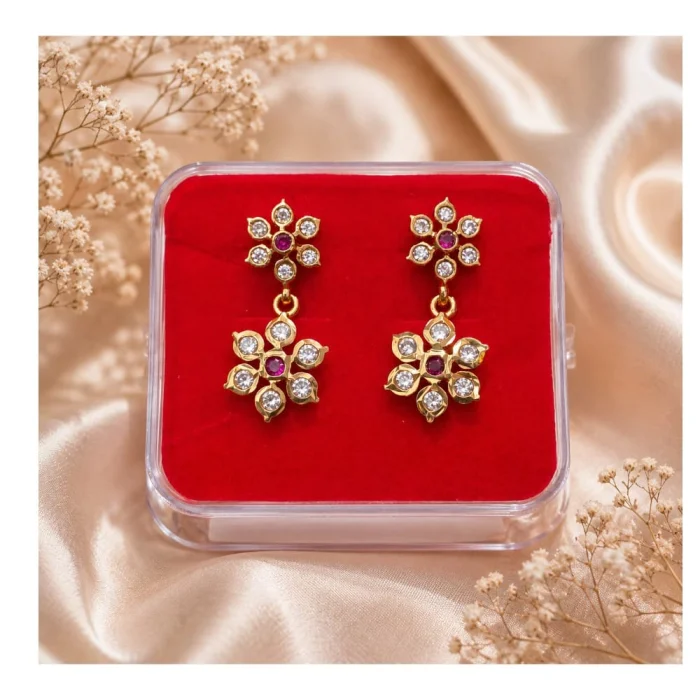 Fancy Flower Model White and Pink Stoned Earring