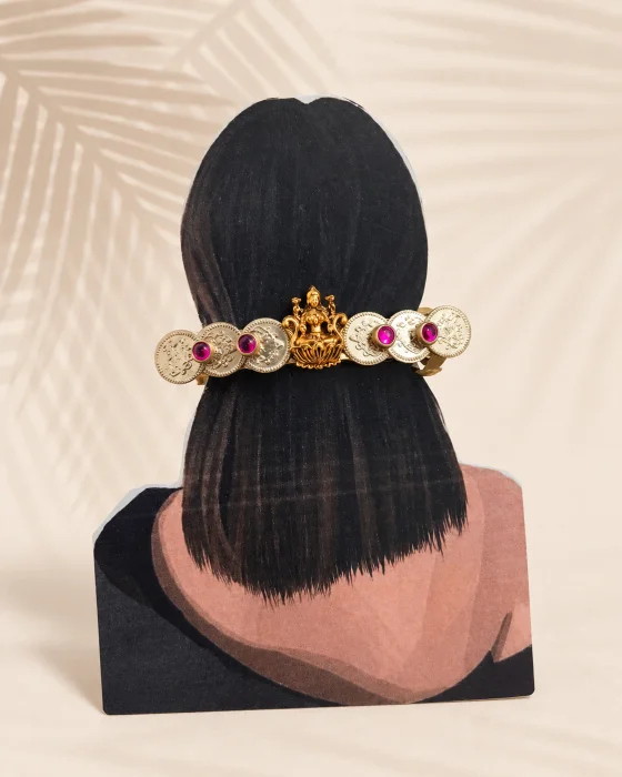 Antique Gold-Plated Lakshmi Coin Temple Jewelry Hair Clip / Barrette