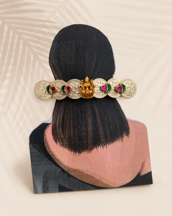 Antique Gold-Plated Lakshmi Coin Temple Jewelry Hair Clip / Barrette