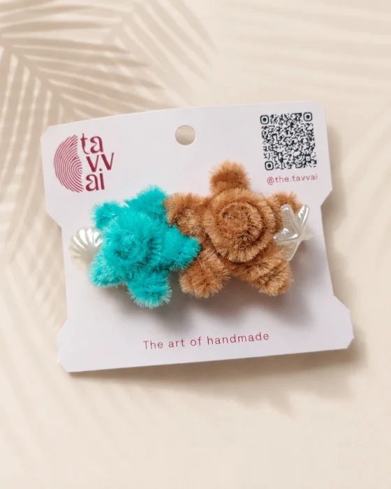 Handmade Fuzzy Floral & Sea-Themed Hair Clip