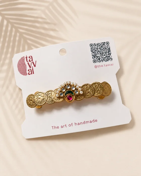 Tavvai Handmade Antique Gold Coin & Stone Hair Clip