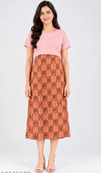 Women Cotton Printed Zipless Feeding Maternity Nighty