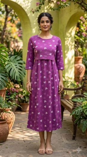 Women Cotton Printed Zipless Maternity Nighty