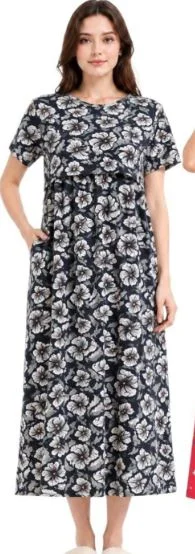 Women Cotton Printed Zipless Feeding Nighty